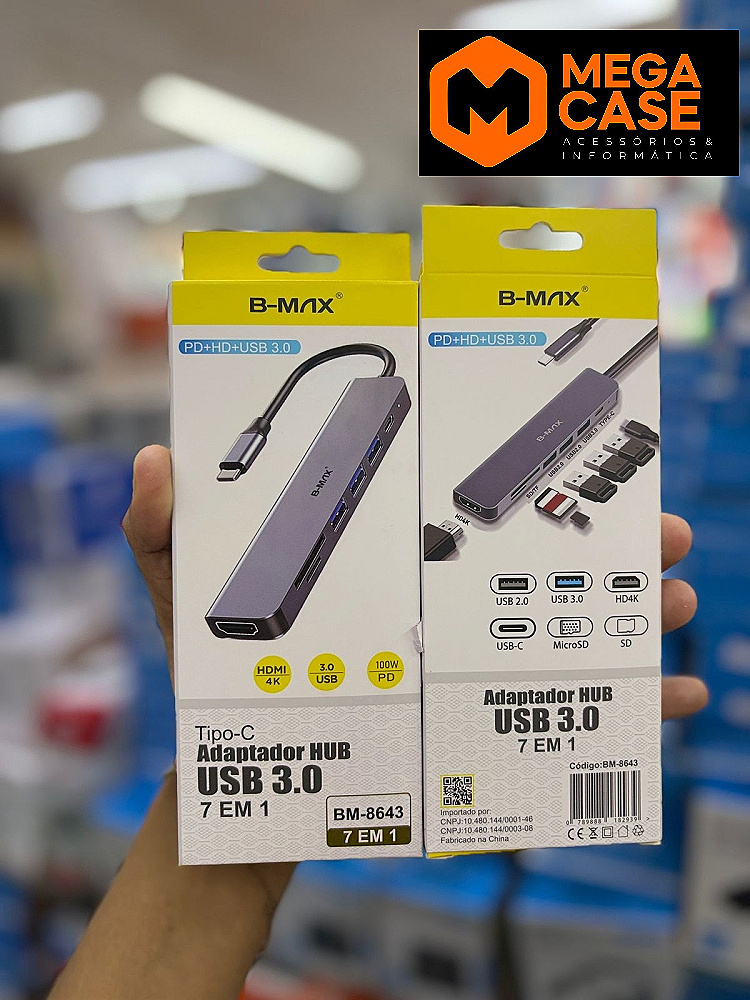 Adaptador HUB USB 3.0 7 em 1 100W B-Max BM-8643