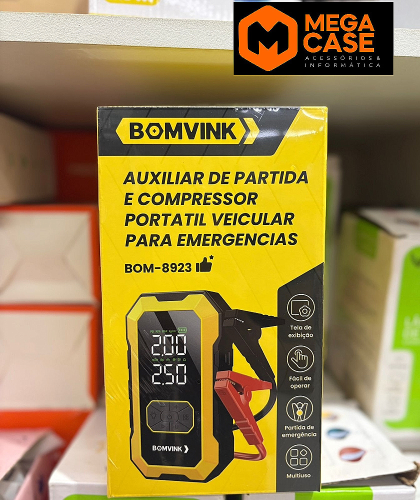 Auxiliar de Partida e Compressor Portátil Veicular BOMVINK BOM-8923