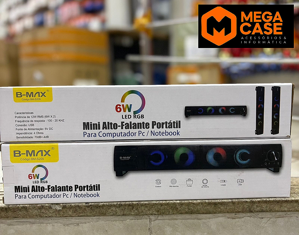 caixa de som para computador LED RGB 6W B-MAX BM-S209