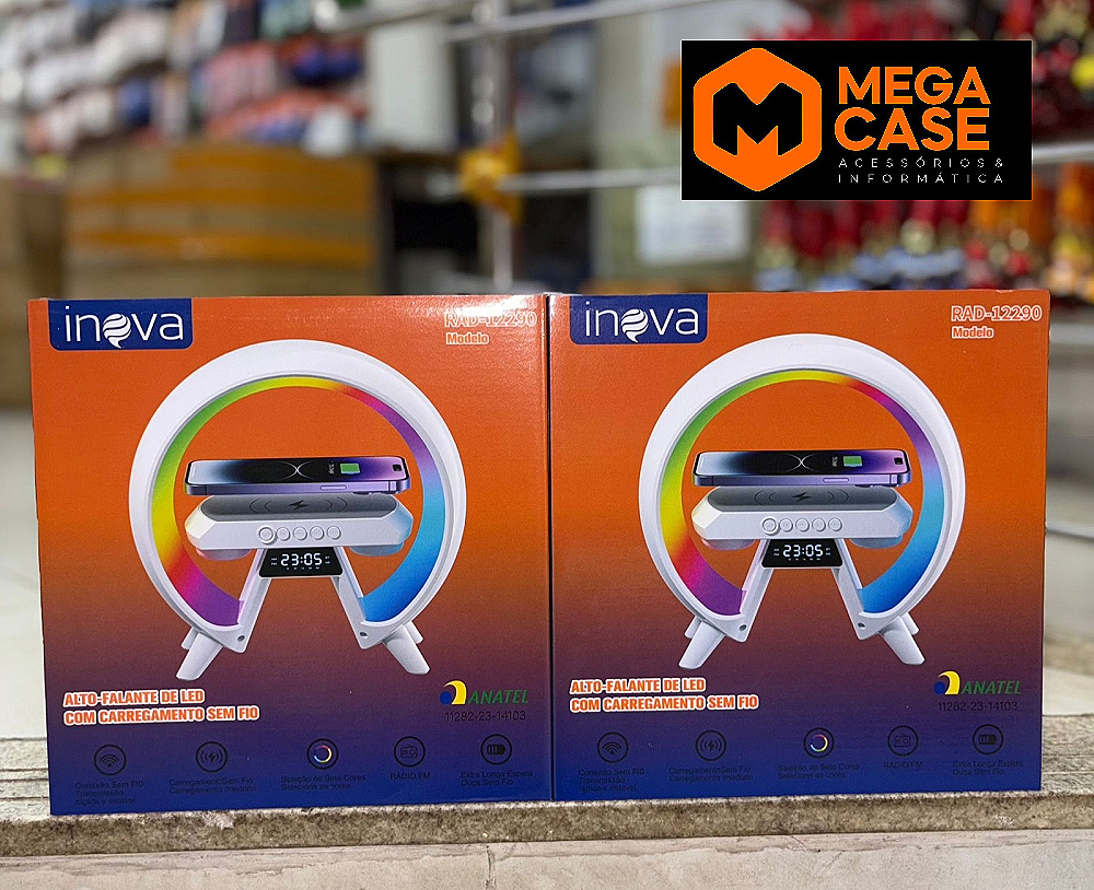 caixa de som led com Carregamento Sem Fio Inova RAD-12290