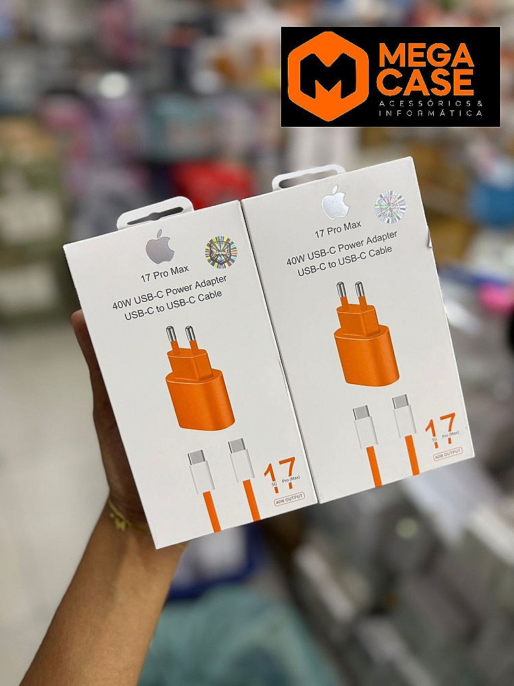 Carregador laranjado USB-C x Tipo-C 17 Pro Max 40W