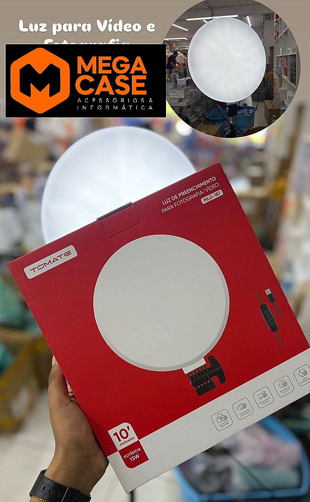 ring light Luz de Preenchimento para Fotografia/Vídeo 13W TOMATE MLG-187