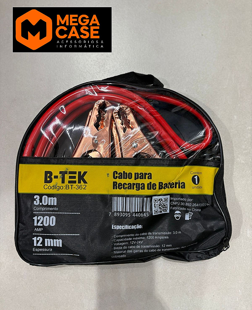Cabo para Recarga de Bateria 1200 AMP B-TEK BT-362