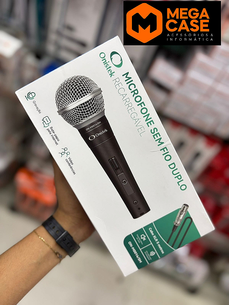 Microfone sem fio duplo recarregavel onistek on-m0014