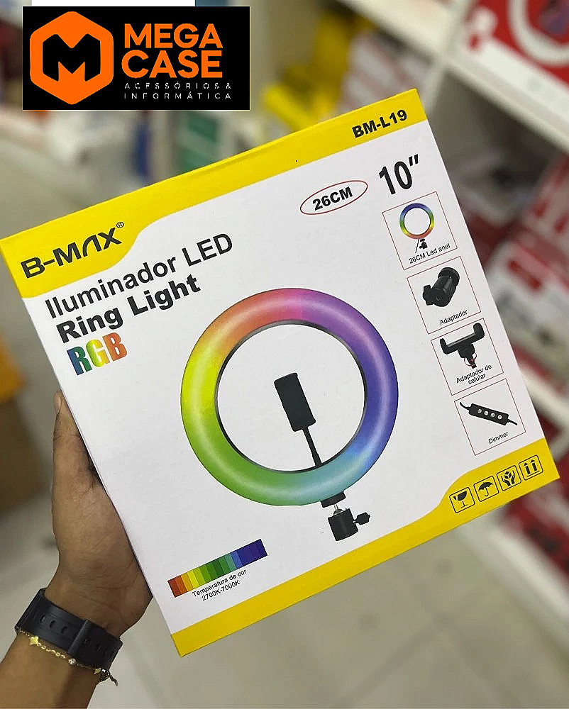 Iluminador LED Ring Light RGB 10'' B-MAX BM-L19