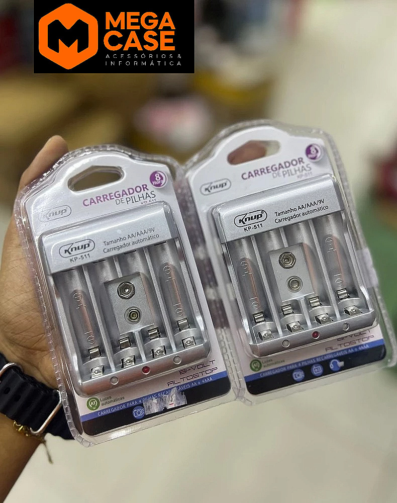 Carregador de Pilhas Knup KP-511 AA/AAA/9V Automático