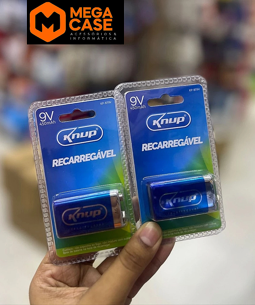 Bateria 9V Recarregável 450mAh Knup KP-BT9V