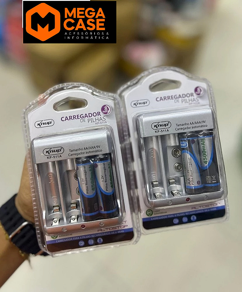 Carregador de Pilhas Knup KP-511A AA/AAA/9V Automático