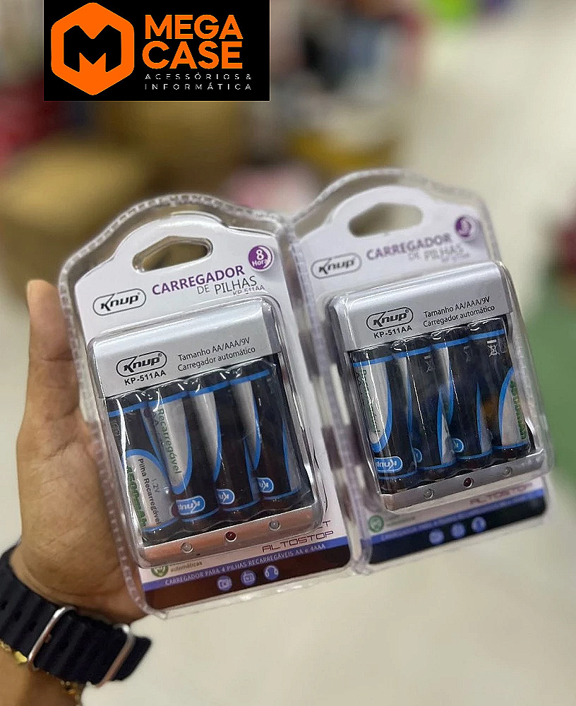 Carregador de Pilhas Knup KP-511AA AA/AAA/9V Automático