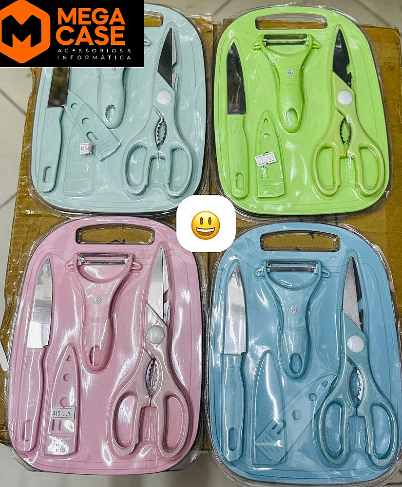 Kit Cozinha Colorido com Faca e Tesoura