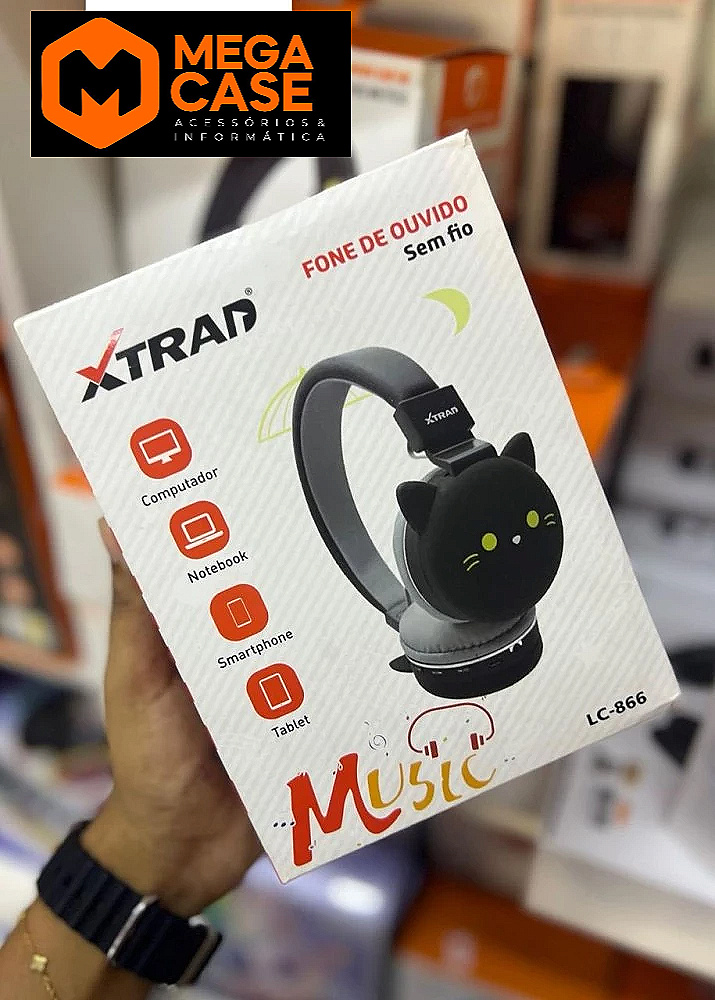 Headphone Bluetooth Xtrad LC-866 Design Gato Preto