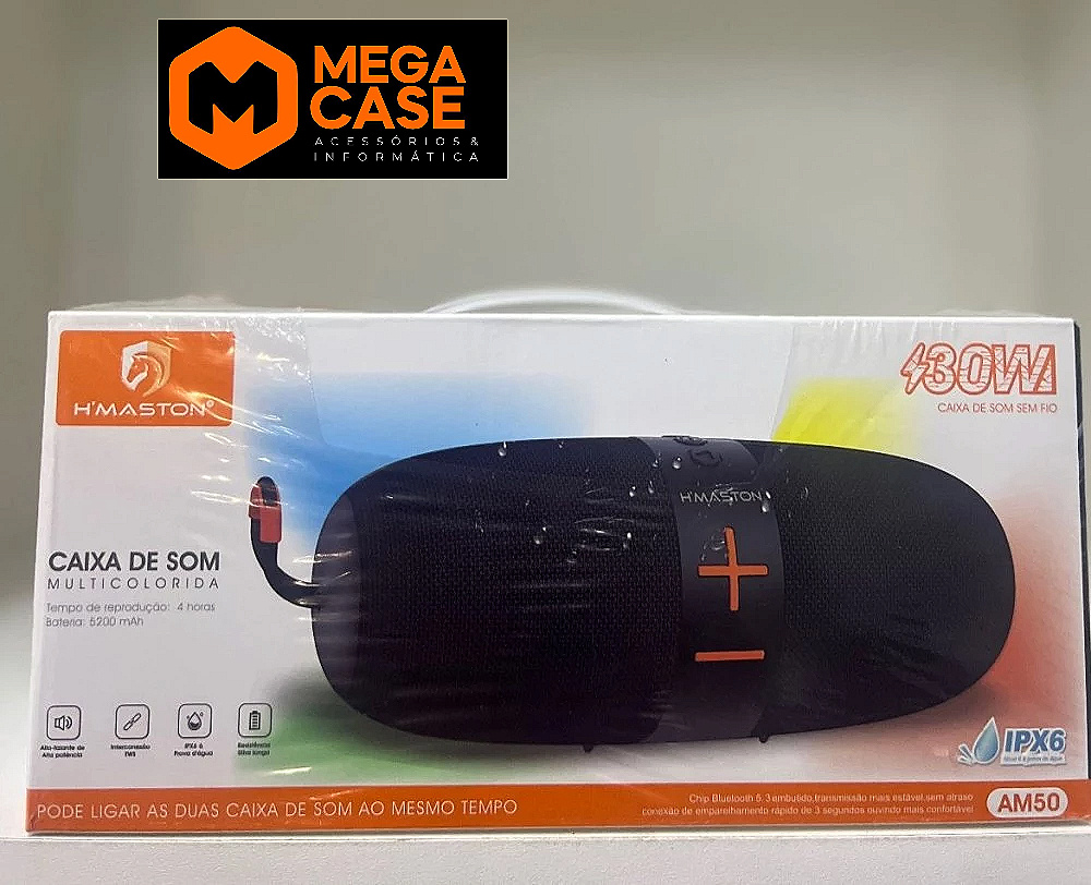 Caixa de som H'maston AM50 430W multicolorida