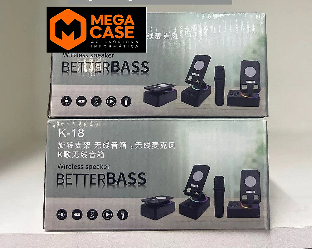Caixa de som BetterBass K-18 com suporte para celular