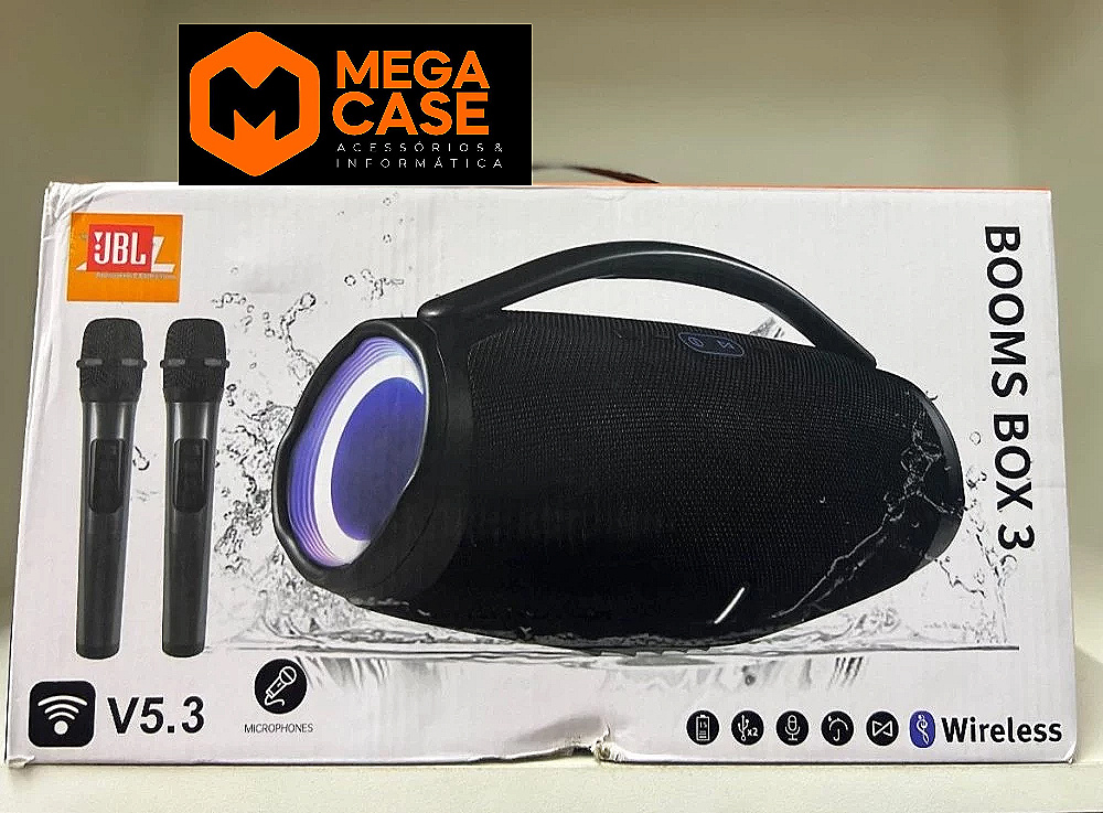 Caixa de som JBL Booms Box 3 com 2 microfones - V5.3