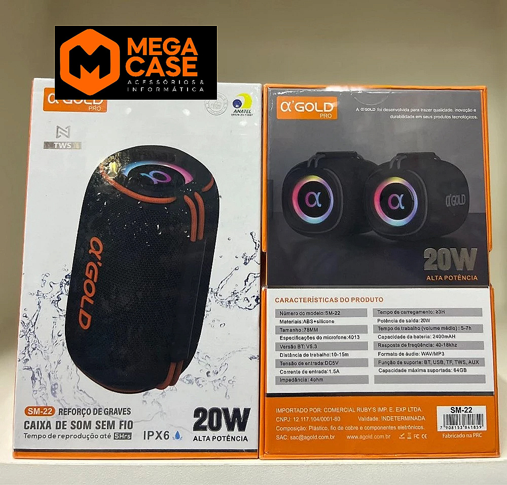Caixa de Som α’GOLD SM-22 Bluetooth 20W