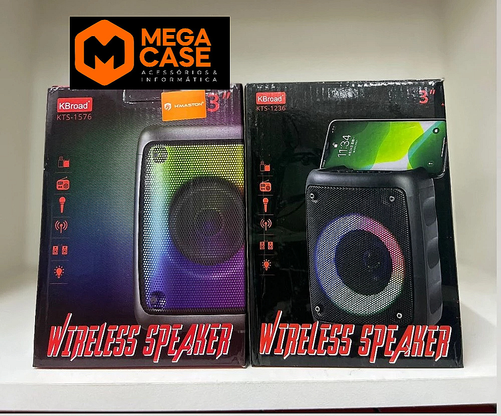 Caixa de som wireless speaker KTS-1576 3'' com LED