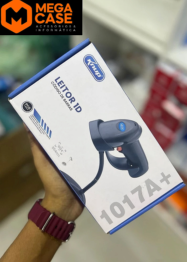 Leitor de Código de Barras Knup 1D 1017A+ com Suporte ID79