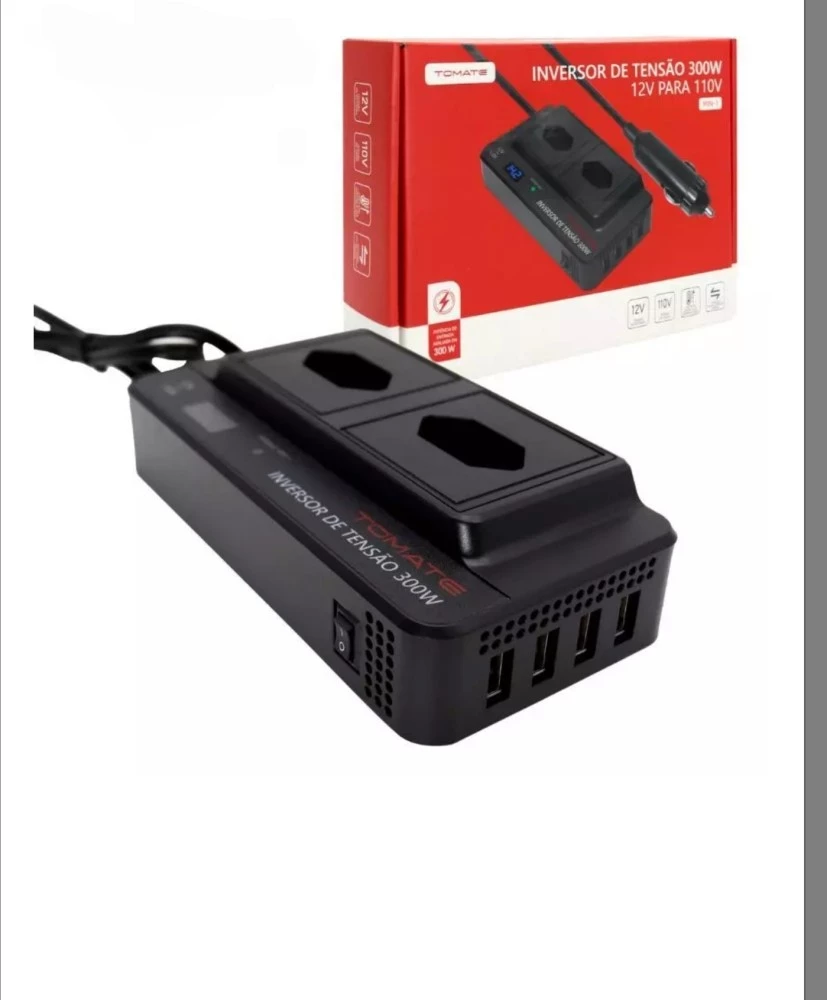 Inversor de Tensão Tomate 300W 12V para 110V com 4 USB ID71