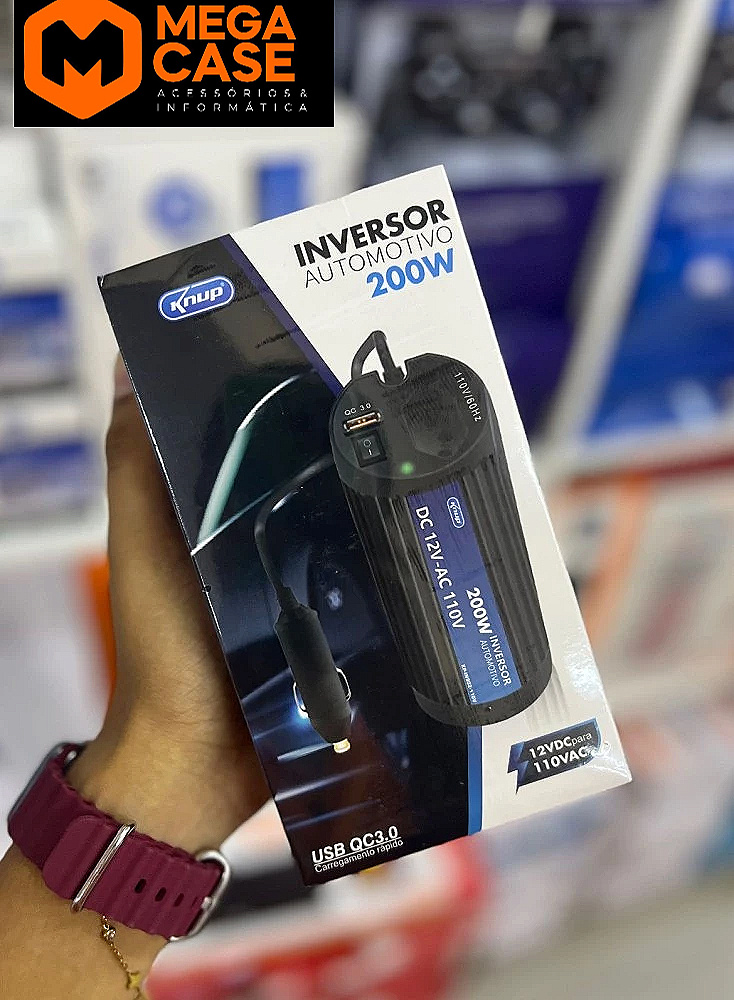 Inversor Automotivo Knup 200W com USB QC3.0 ID68