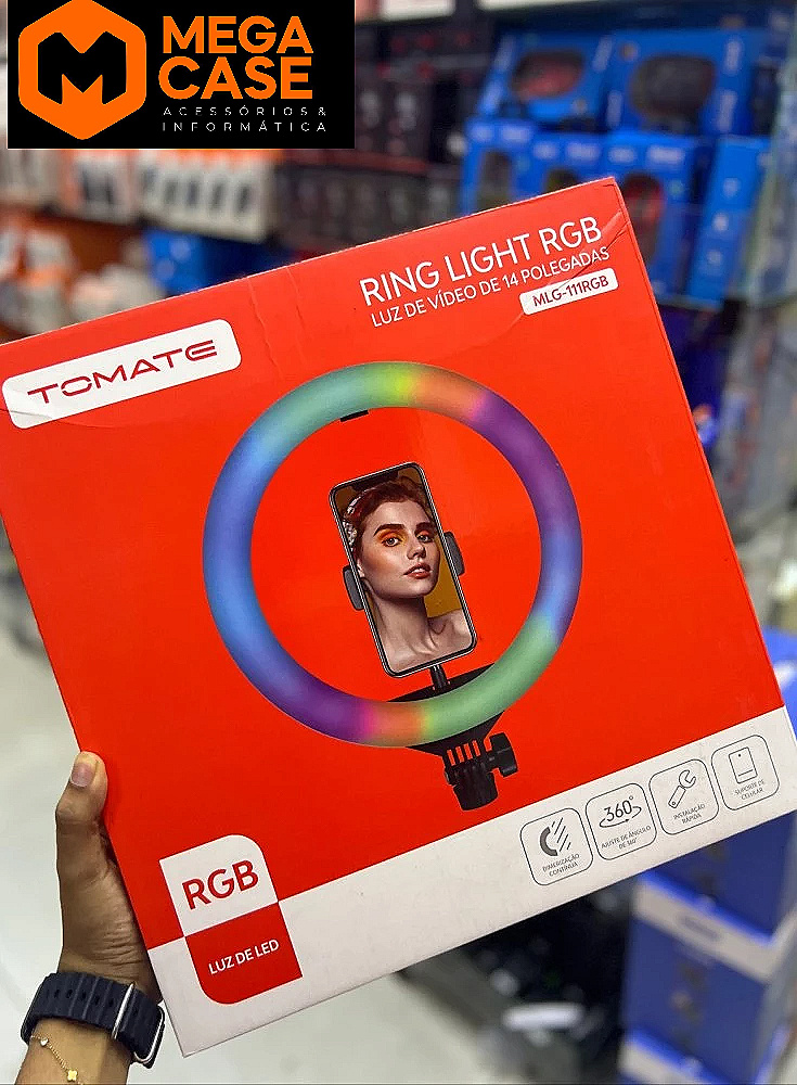Ring Light RGB Tomate 14'' com Suporte para Celular MLG-111RGB