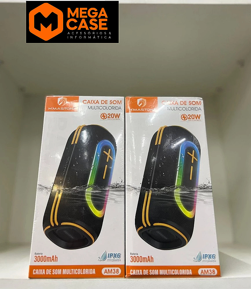 Caixa de Som Multicolorida H'maston 20W com IPX6 AM38