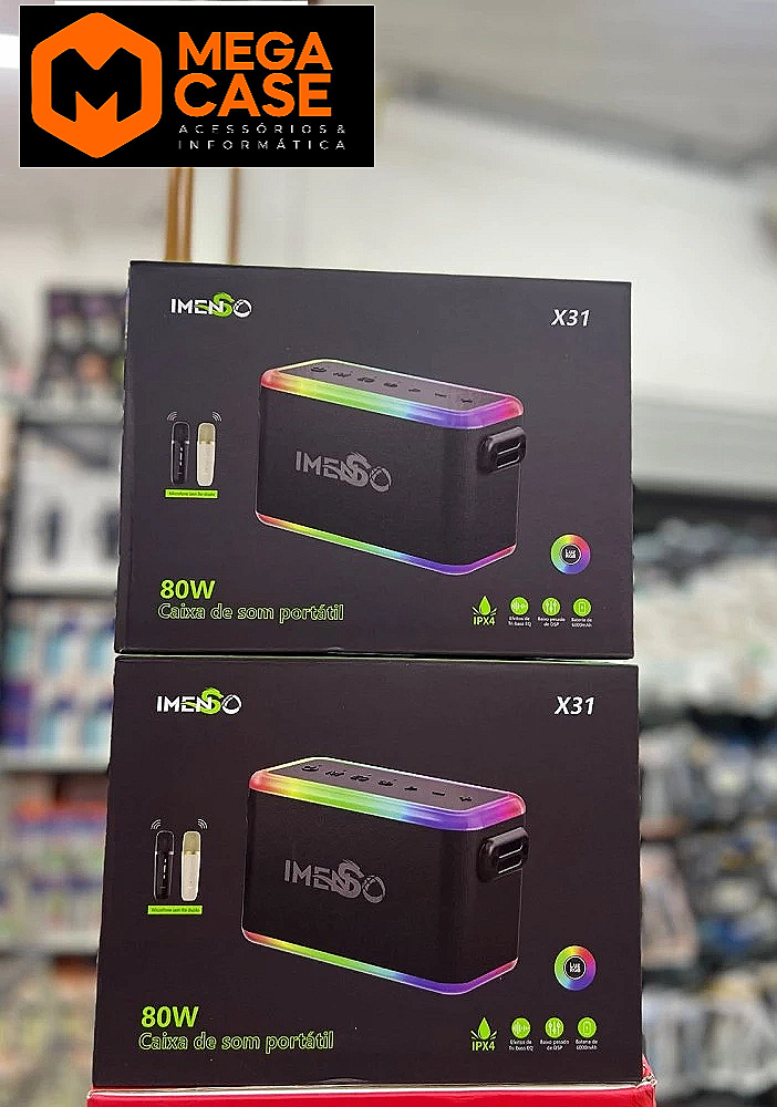 Caixa de Som Imenso X31 80W RGB com Microfone sem Fio