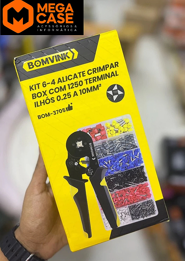 Kit Alicate Crimpar com 1250 Terminais BOMVINK BOM-3705