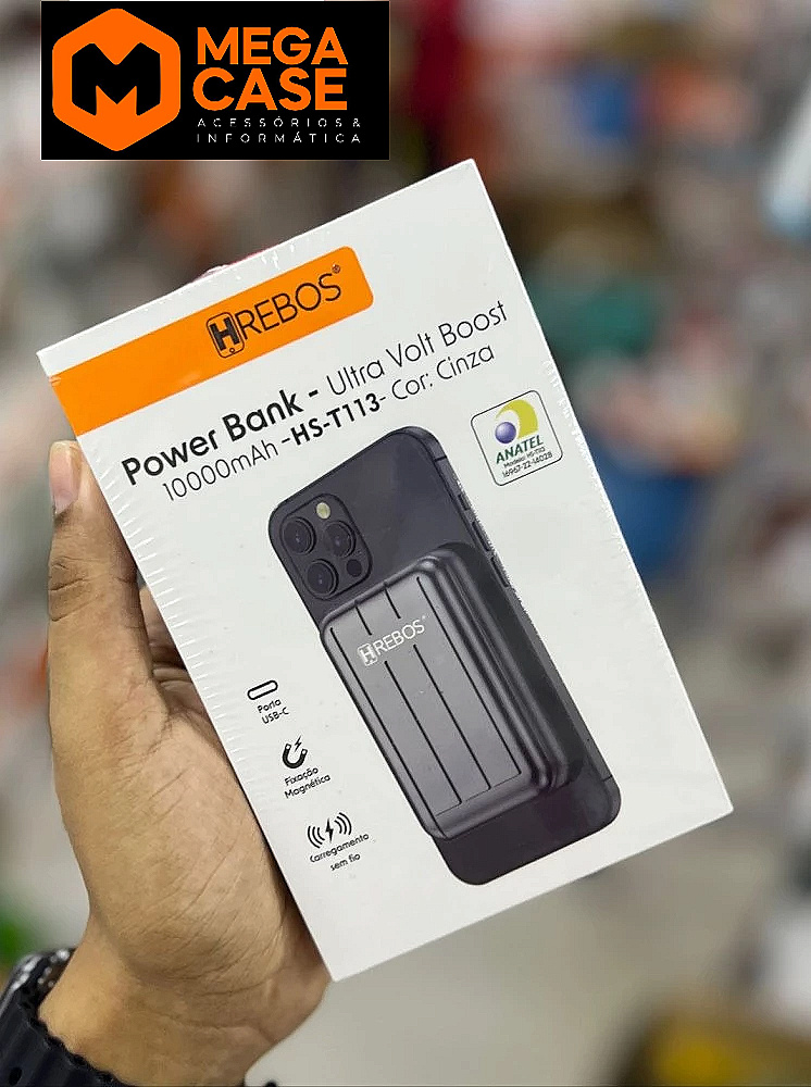 Carregador portátil Power Bank 10000mAh magnético HREBOS modelo HS-T113