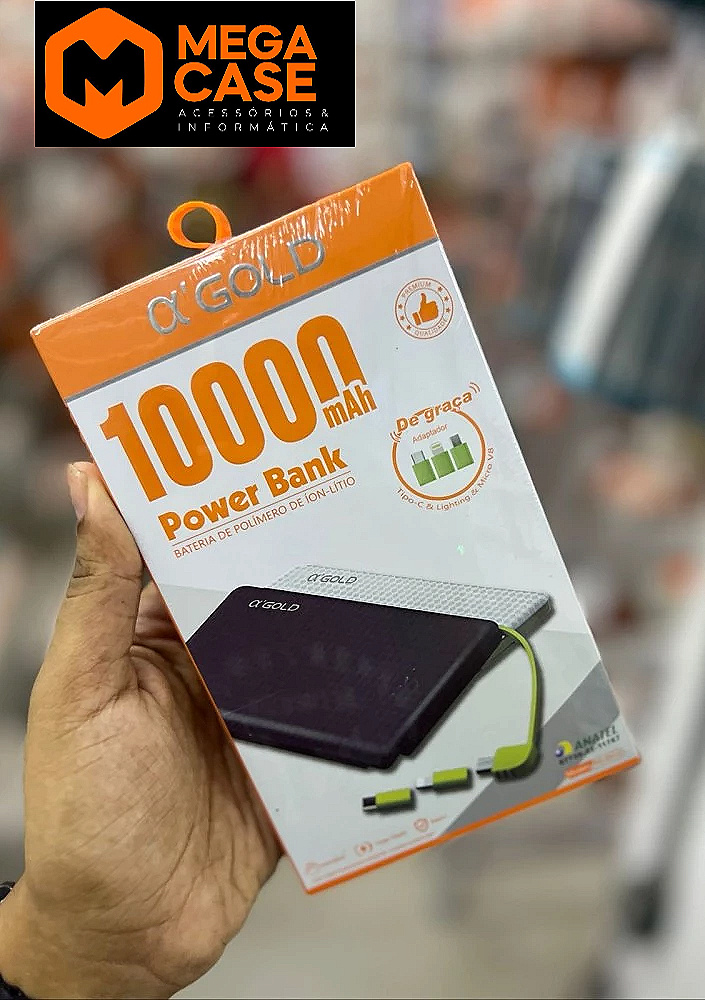 Carregador portátil Power Bank 10000mAh α’GOLD Ultra Slim com Adaptadores