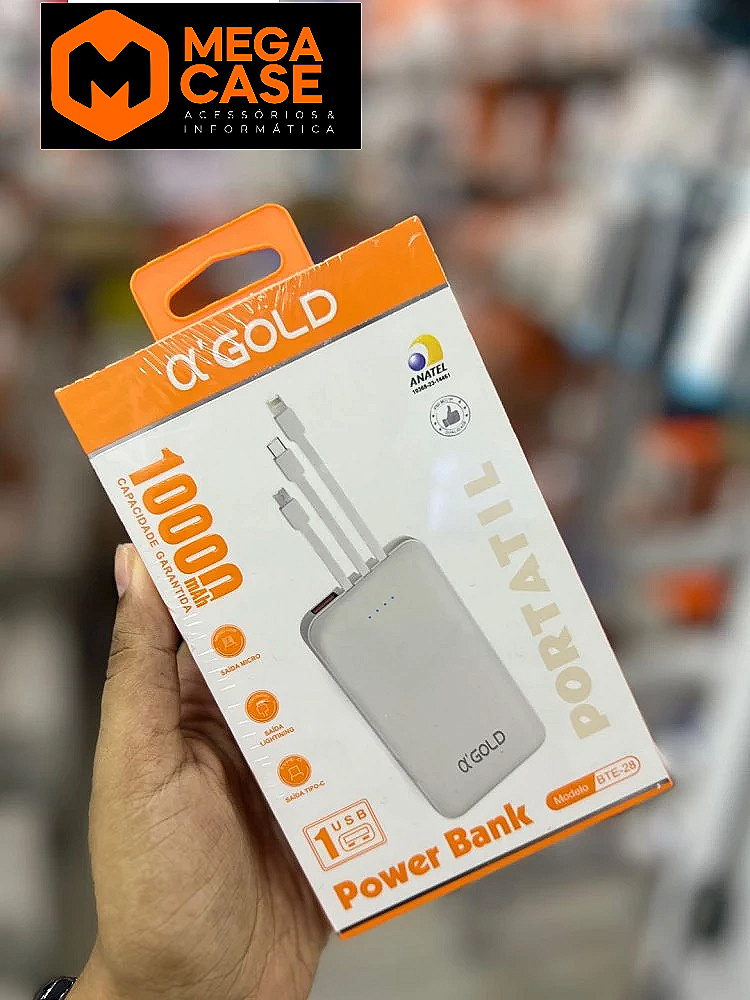 Carregador portátil Power Bank 10000mAh α’GOLD Portátil BTE-28
