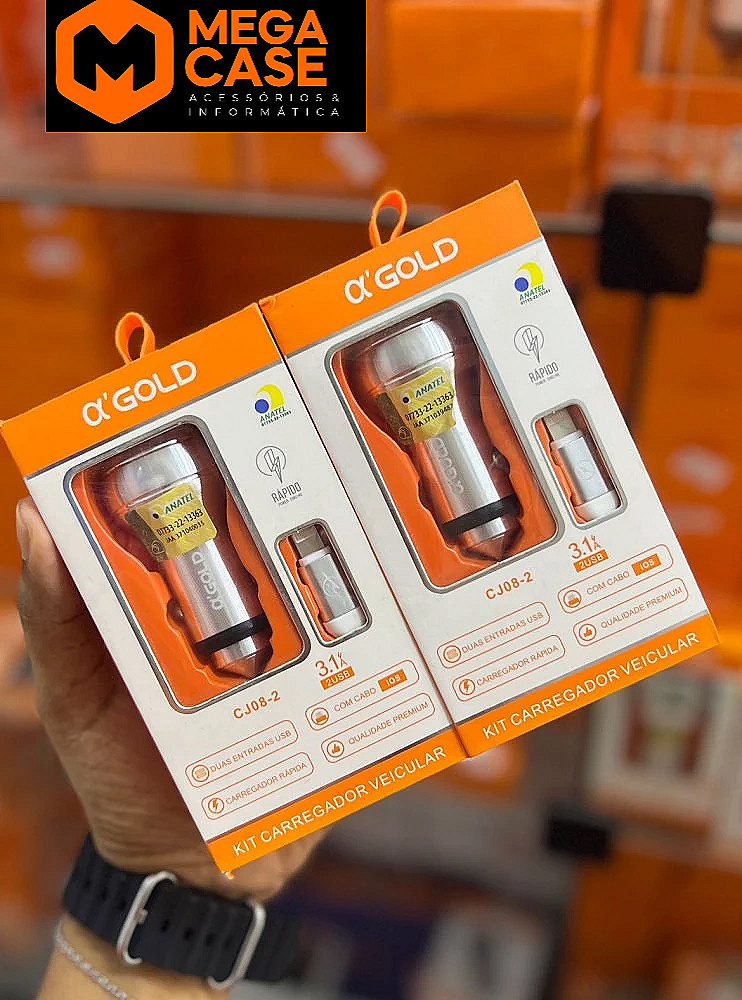 Kit Carregador Veicular α’GOLD CJ08-2 iOS