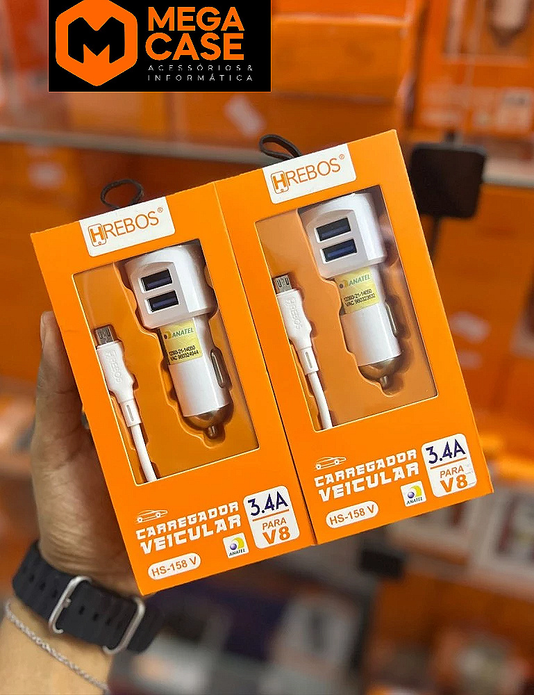 Carregador Veicular V8 Hrebos HS-158V