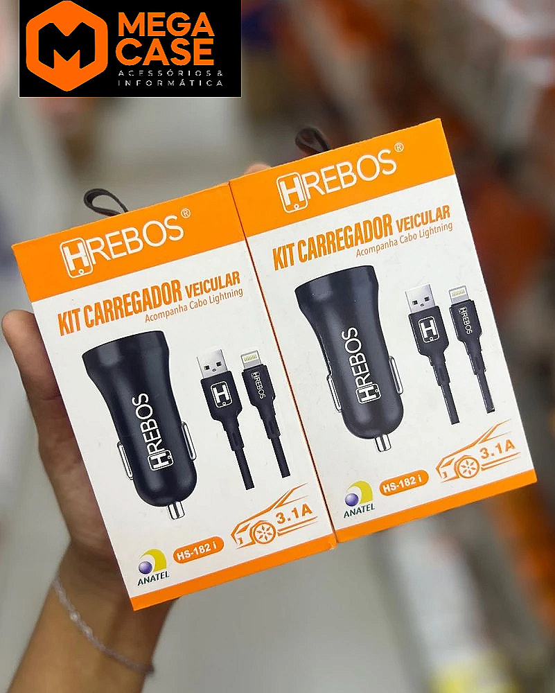 Kit carregador veicular HREBOS cabo iPhone HS-182I