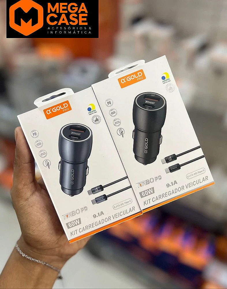 Kit Carregador veicular α’GOLD CJ13-TIPO-C 60W