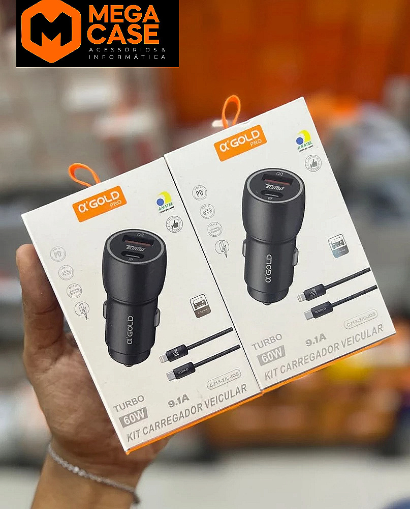 Kit Carregador veicular α’GOLD CJ13-2IC IOS 60W