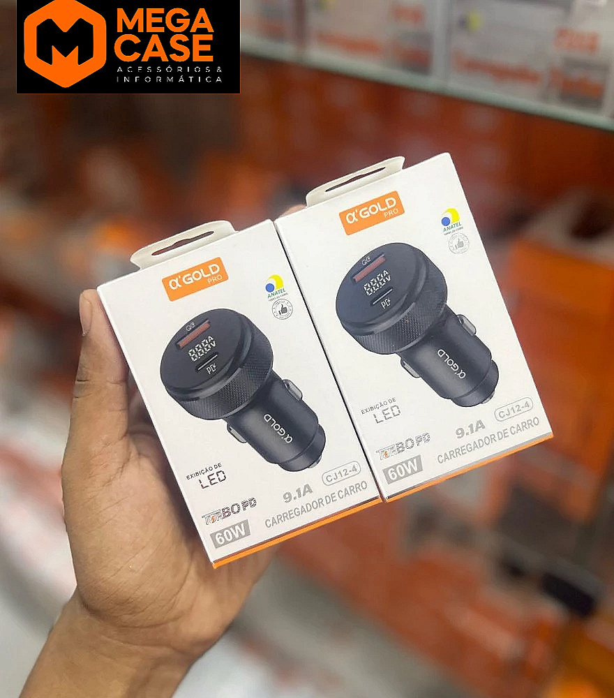 Carregador veicular α’GOLD CJ12-4 60W com display LED