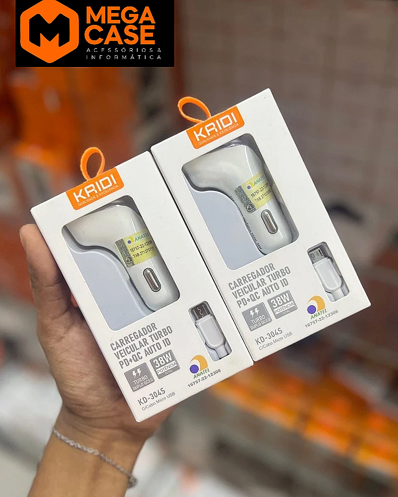 Carregador veicular Kaidi 38W Turbo PD+QC KD-304S