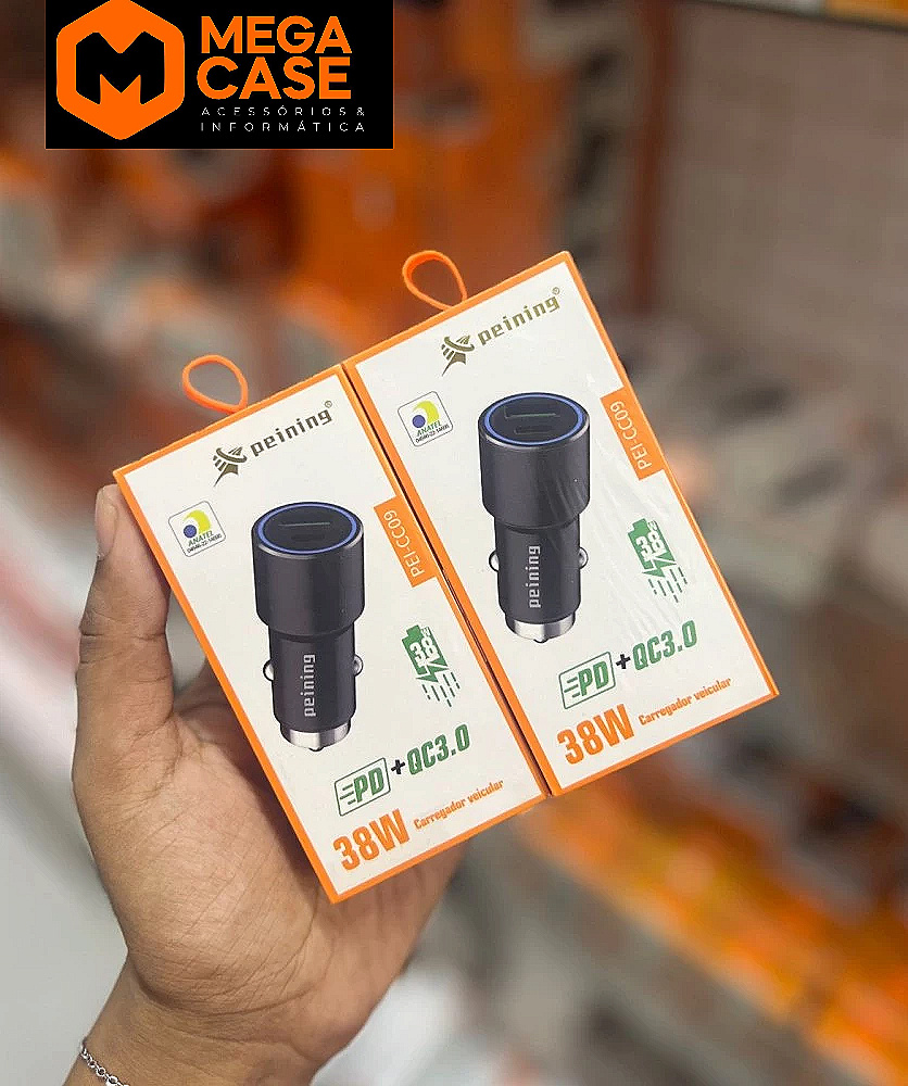 Carregador veicular Peining 38W PD + QC3.0 PEI-CC09
