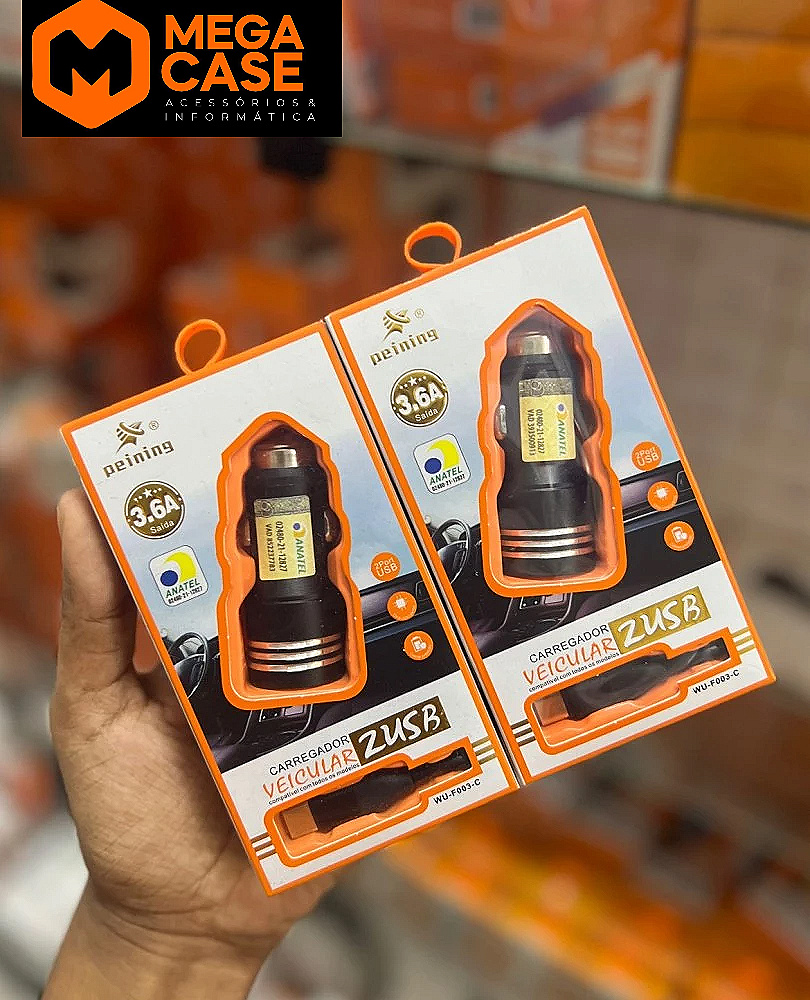 Carregador veicular Peining 3.6A 2USB WU-F003-C