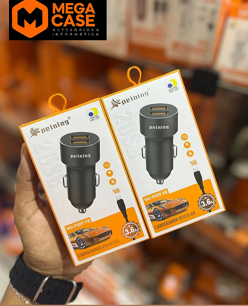 Carregador veicular Peining 3.6A V8 WU-F009