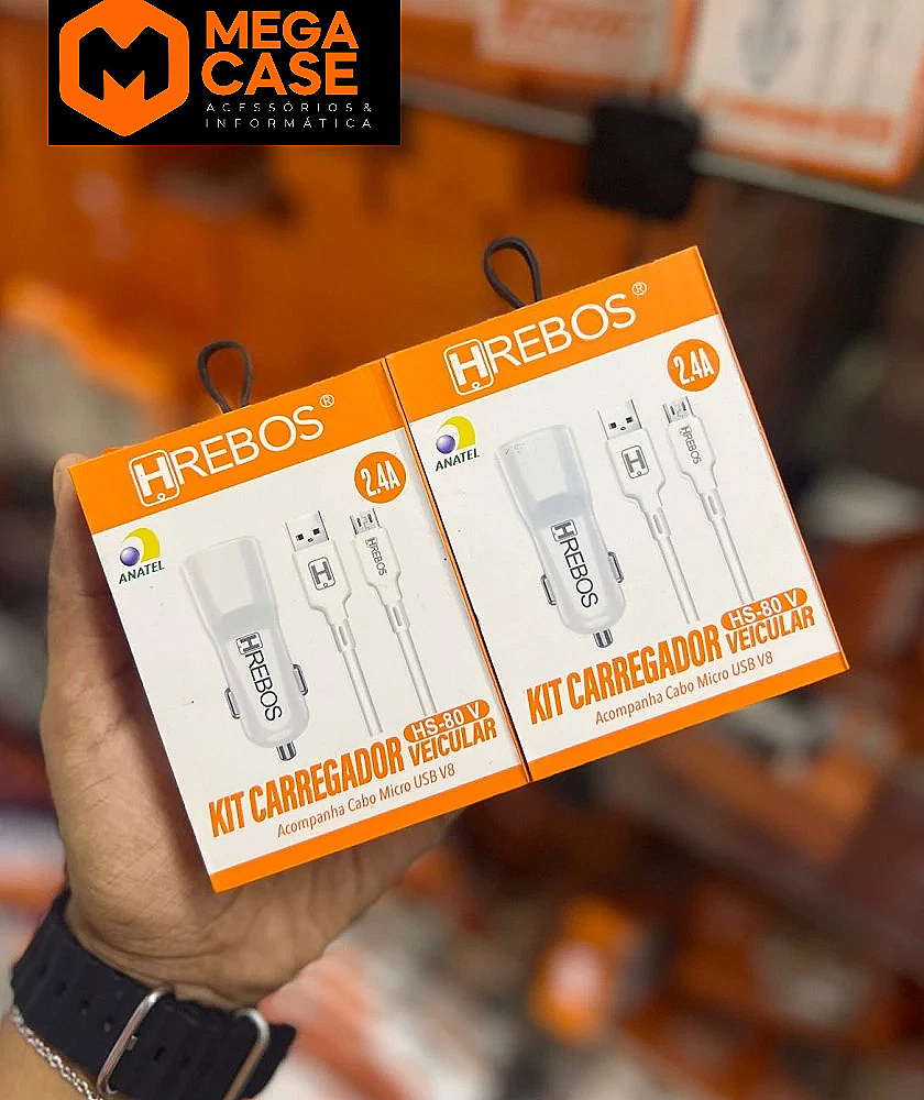 Carregador veicular Hrebos 2.4A V8 HS-80V