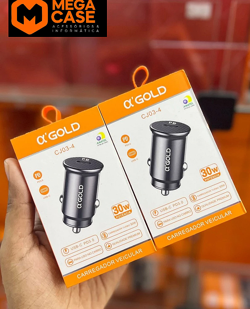 Carregador veicular α’GOLD CJ03-4 Turbo 30W USB-C PD3.0
