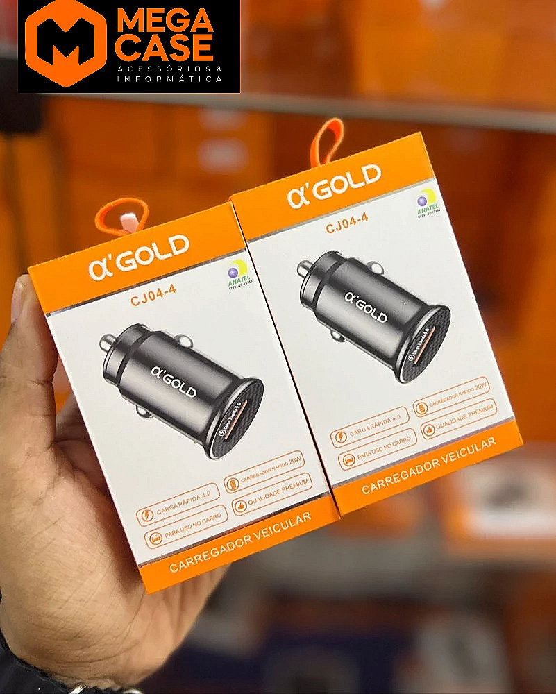 Carregador veicular α'GOLD CJ04-4 carga rápida 20W