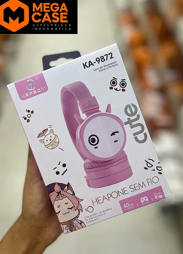 Headset Kapbom KA-9872 Sem Fio Rosa Cute