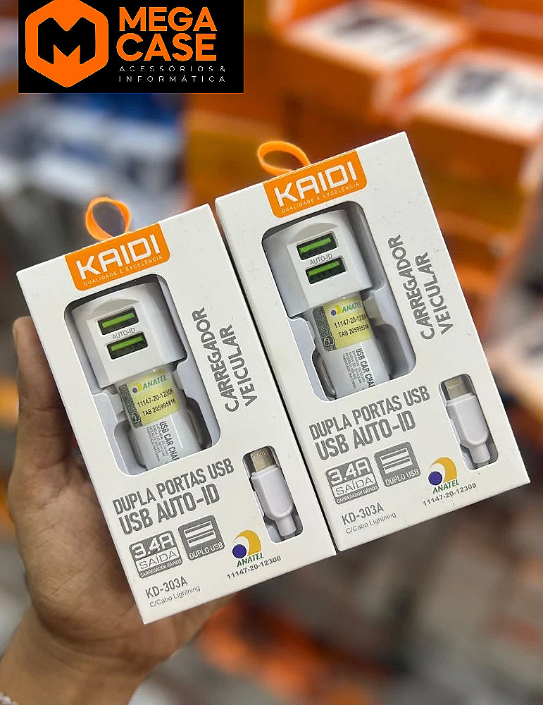 Carregador veicular iPhone Kaidi 3.4A KD-303A