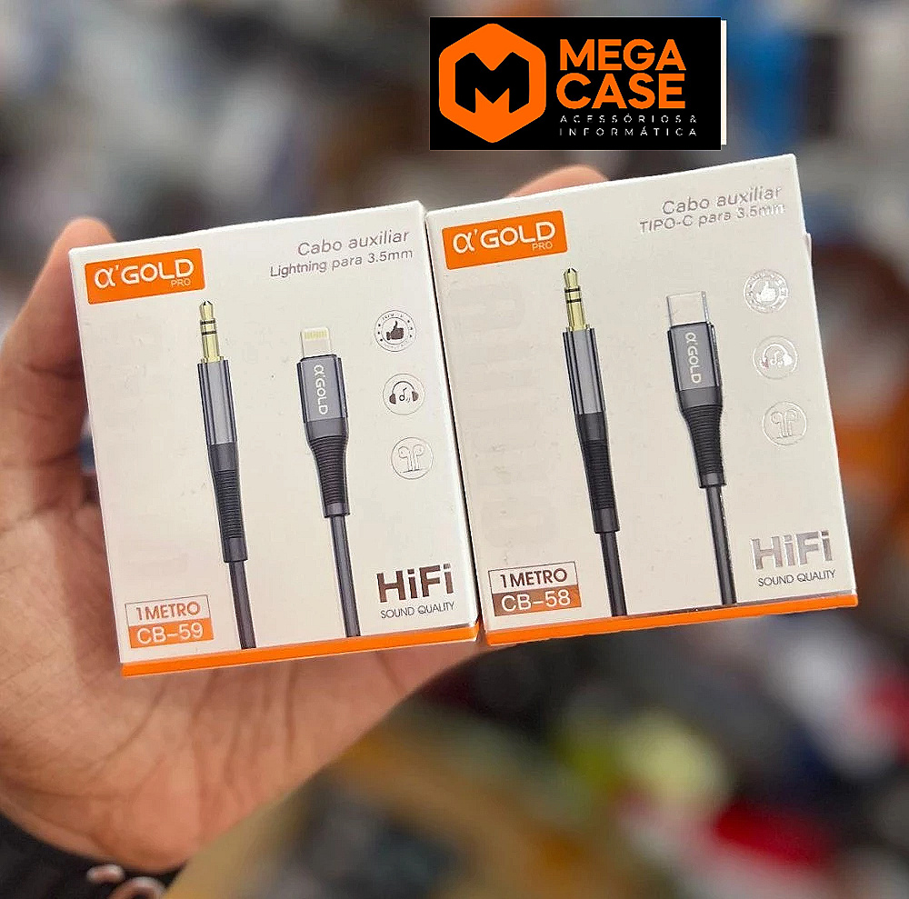 Cabo auxiliar iPhone e tipo c α’GOLD CB-58 /CB-59 HiFi 1 Metro