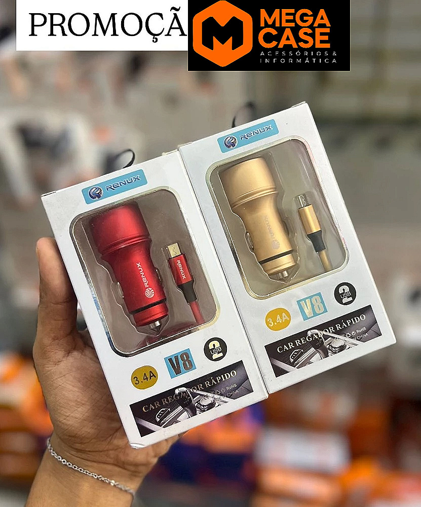 Carregador Veicular V8 - RenuX com 1 USB 3.4A