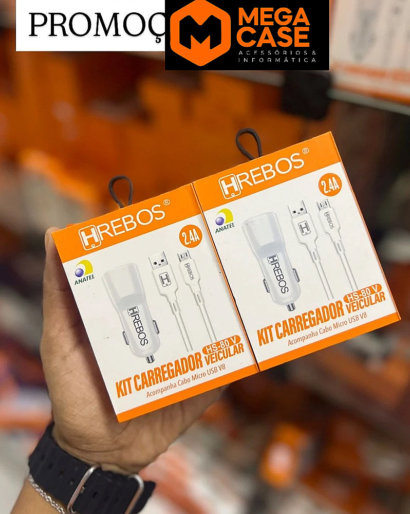 Carregador Veicular HS-80V - Hrebos com Cabo V8