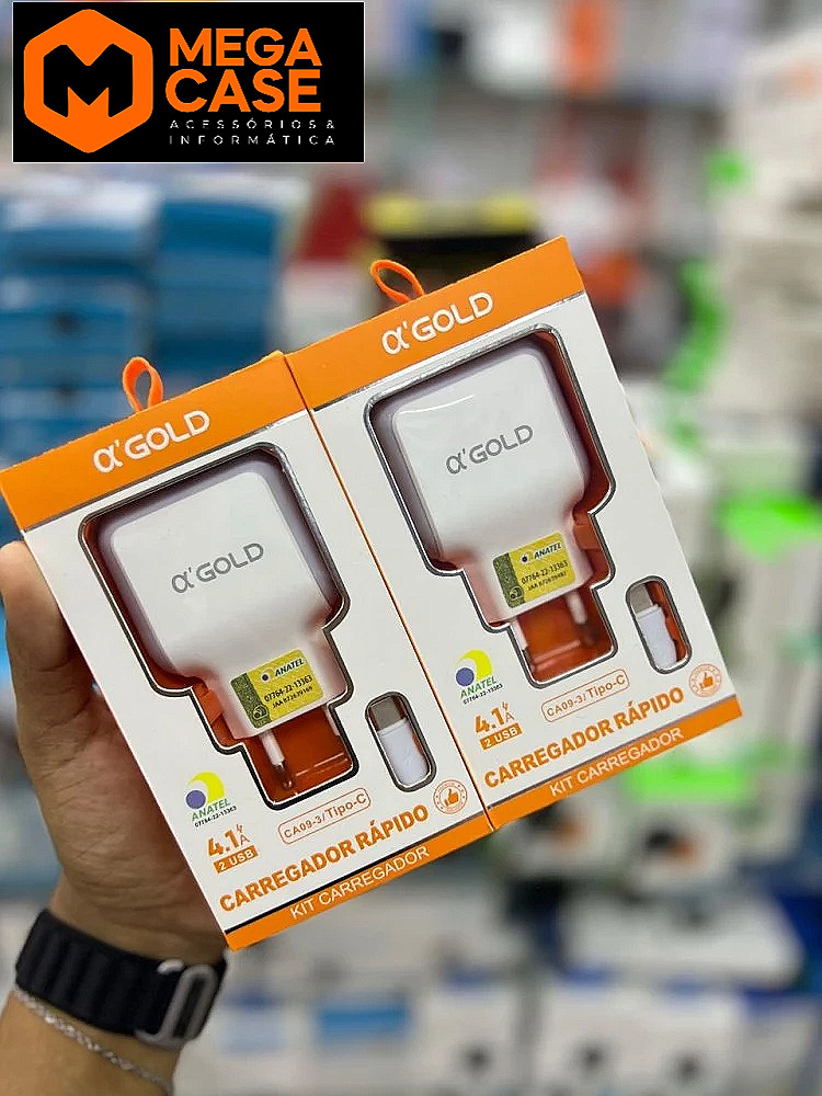 Carregador Tipo-C α’GOLD Rápido 4.1A 2USB - CA09-3