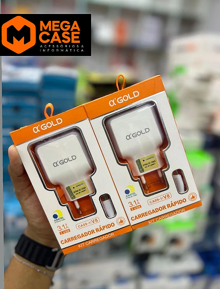 Carregador V8 α’GOLD Rápido 3.1A 2USB - CA09-1